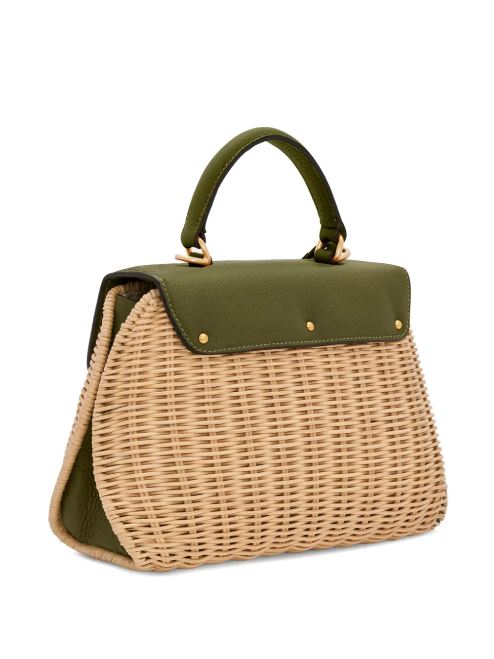 Oscar de la Renta Mini Poppy rieten shopper met leren afwerking Beige