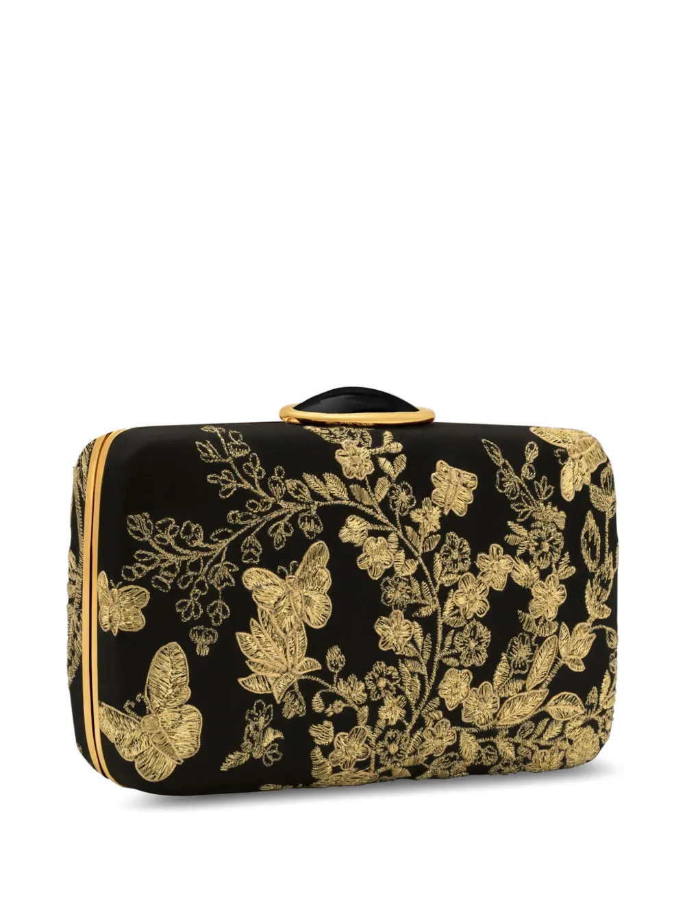 Oscar de la Renta Butterfly Embroidered O Minaudière Clutch Bag in Black, view 4