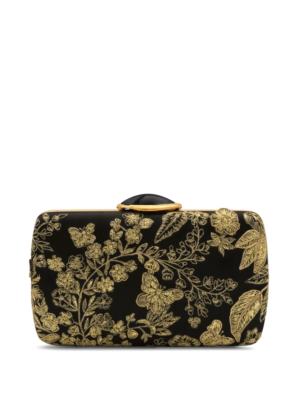 Oscar de la Renta Butterfly Embroidered O Minaudière Clutch Bag in Black, view 3