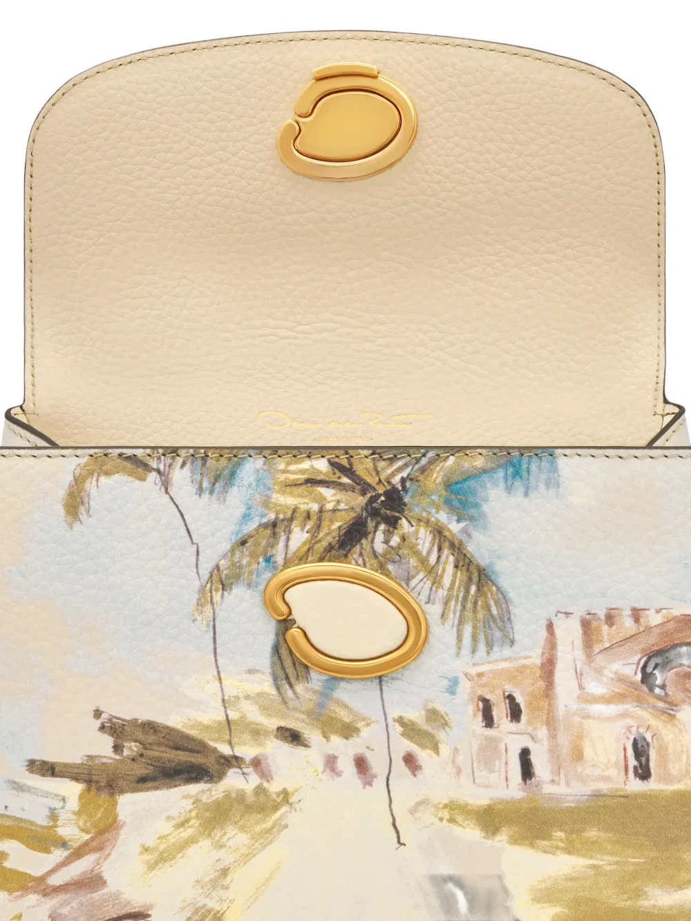 Oscar de la Renta Mini Poppy Scenic-print Leather Tote Bag in Neutrals, view 5