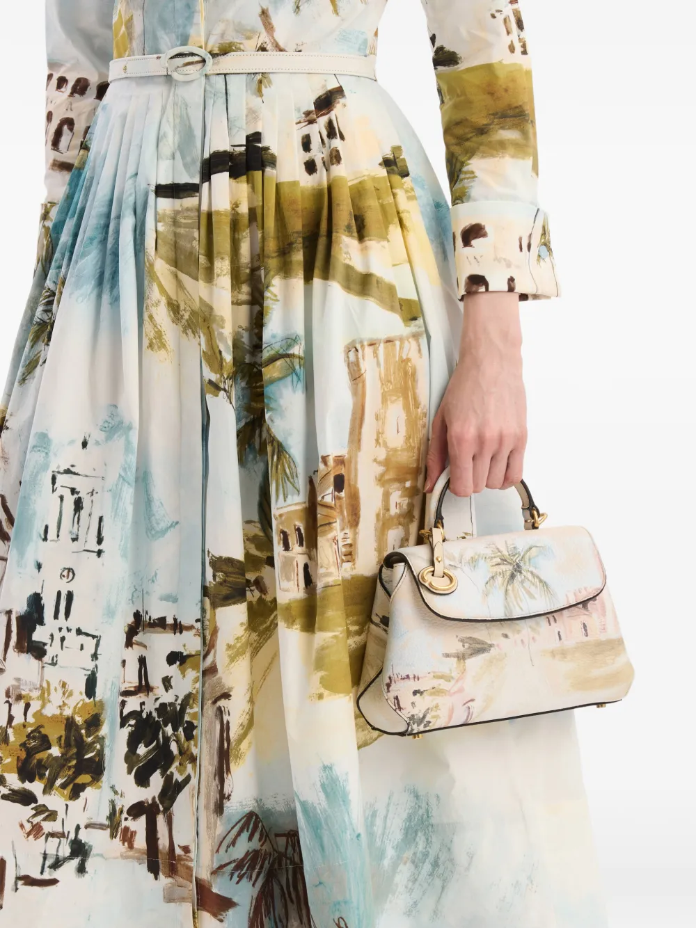 Oscar de la Renta Mini Poppy Scenic-print Leather Tote Bag in Neutrals, view 2