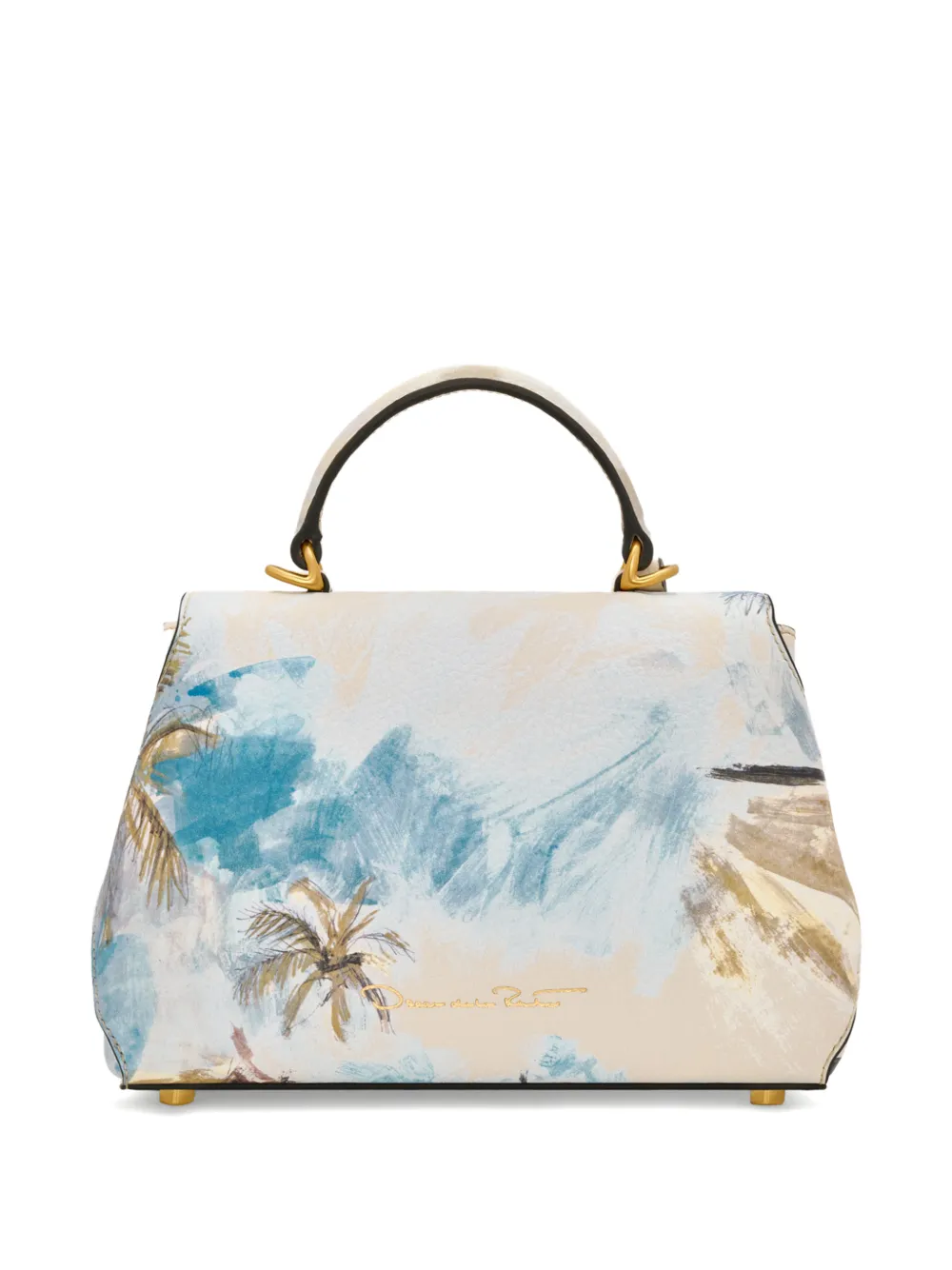 Oscar de la Renta Mini Poppy Scenic-print Leather Tote Bag in Neutrals, view 3