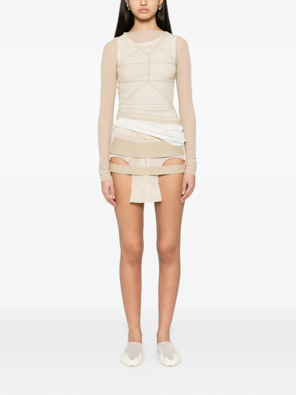 Rick Owens Temple rok met gelaagd bandje en uitgesneden details Beige