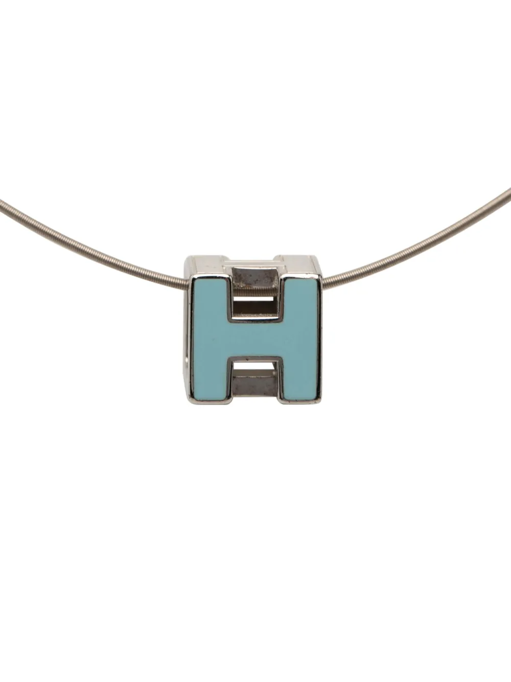 Hermès Pre-Owned 2010-2026 Palladium Plated Lacquered Cage D H Pendant Necklace costume necklace - Blu