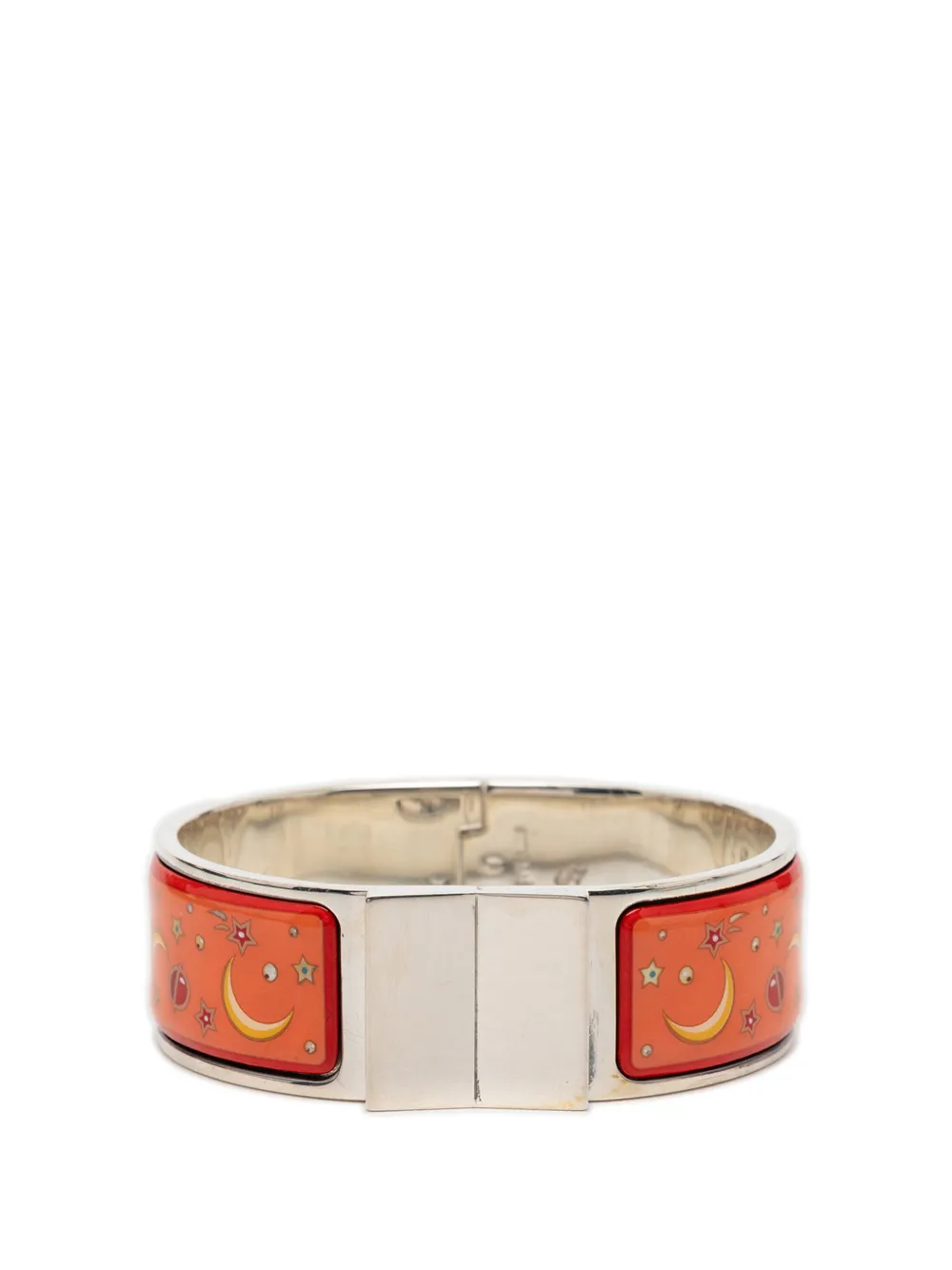 Hermès Pre-Owned 2000-2015 Wide Enamel Moon and Stars Loquet Bangle costume bracelet - Orange