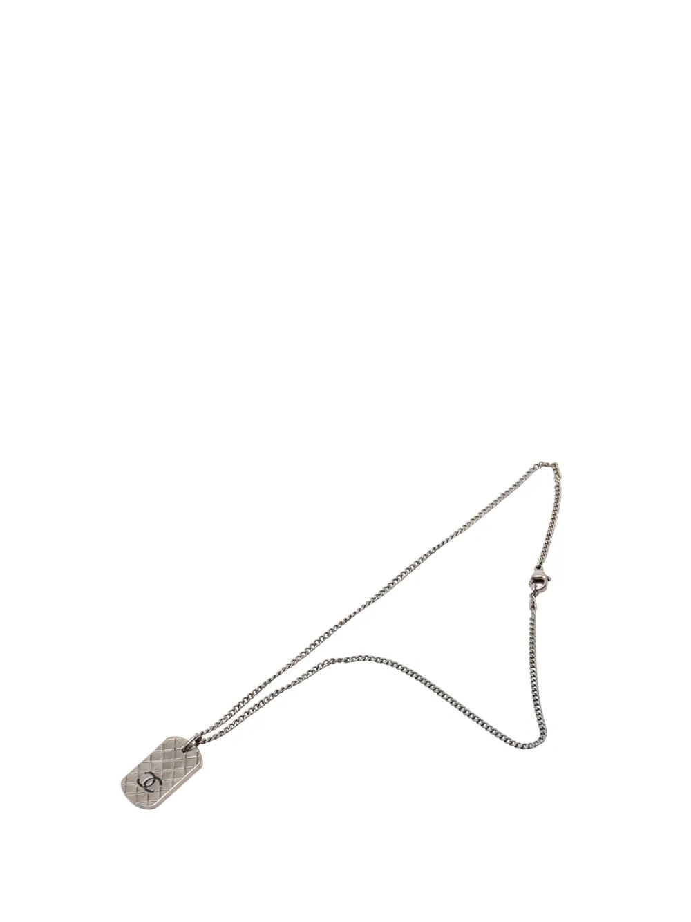 CHANEL Pre-Owned 2005 CC Silver Plated Quilted Dog Tag Pendant Necklace costume necklace - Argento