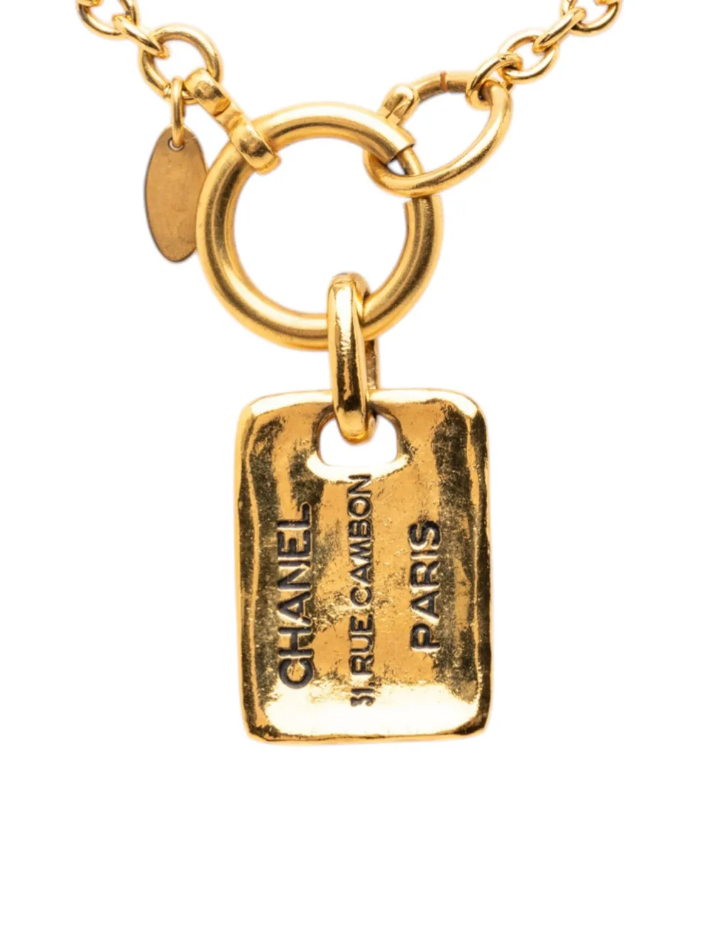 CHANEL Pre-Owned 1970-1980 Gold Plated 31 Rue Cambon Plaque Pendant Necklace costume necklace - Oro