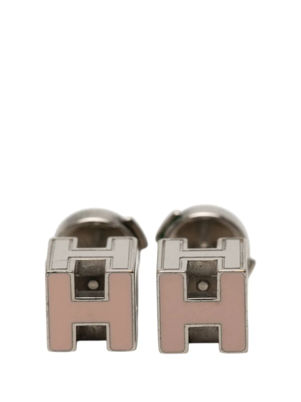 Hermès Pre-Owned 20th Century Palladium Plated Enamel Cage dH Cube Push Back Earrings costume earrings - Pink
