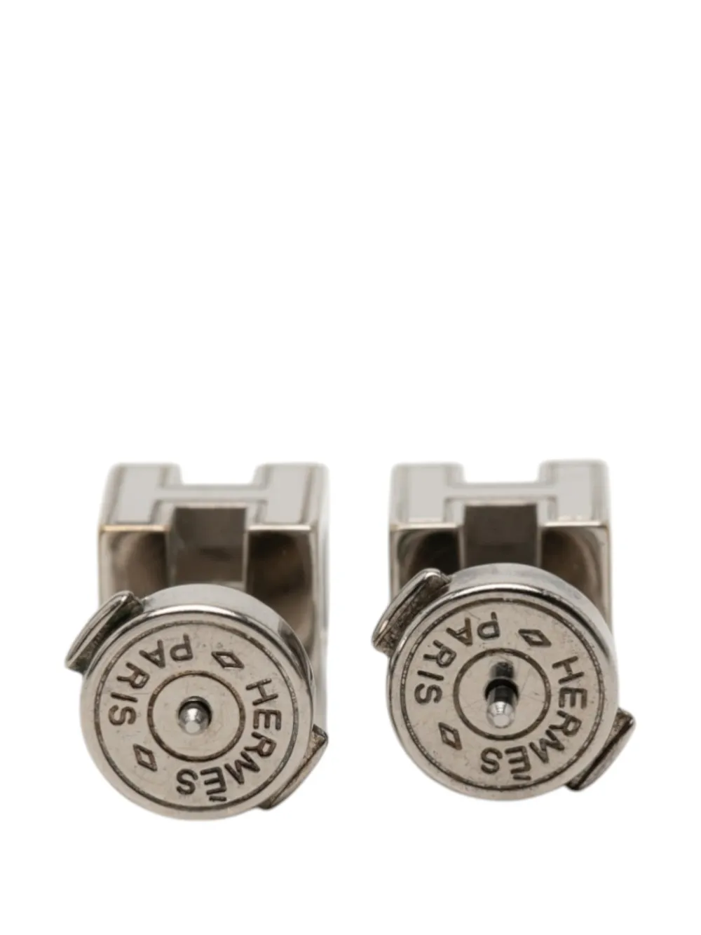 Hermès Pre-owned Boucles D'oreilles Fantaisie Cage D'h Cube En Plaqué Palladium Et émail à Fermoir Papillon (xxe Siècle) - Rose 