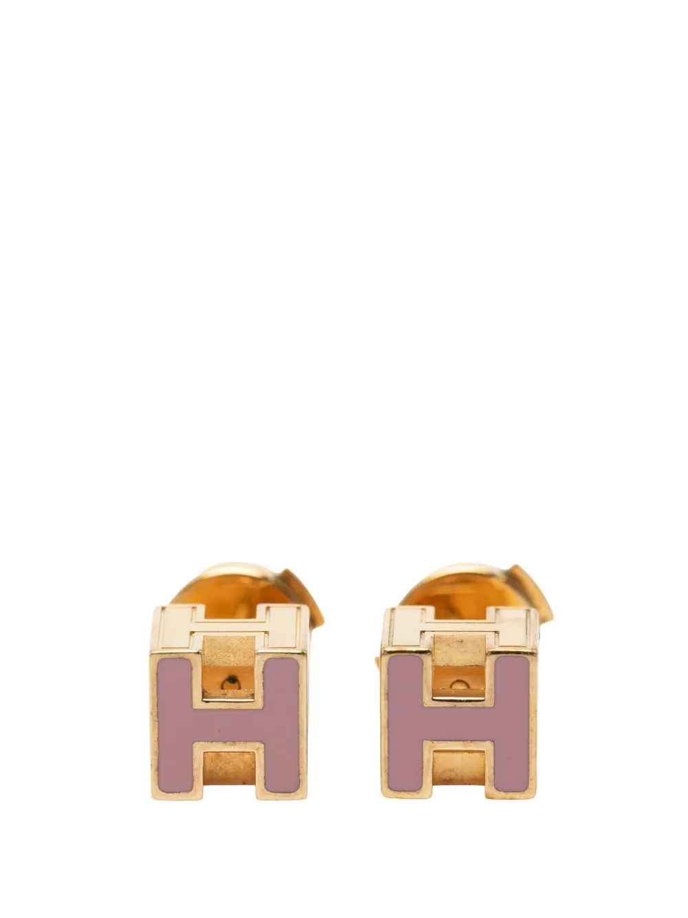 Hermès Pre-Owned 1990-2010 Gold Plated Enamel Cage dH Cube Push Back Earrings costume earrings - Violett