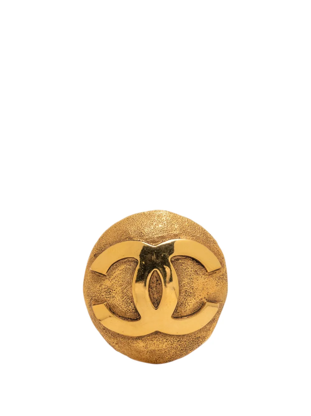 CHANEL Pre-Owned 1980-1990 CC Gold Plated Round Pin Brooch costume brooch - Oro