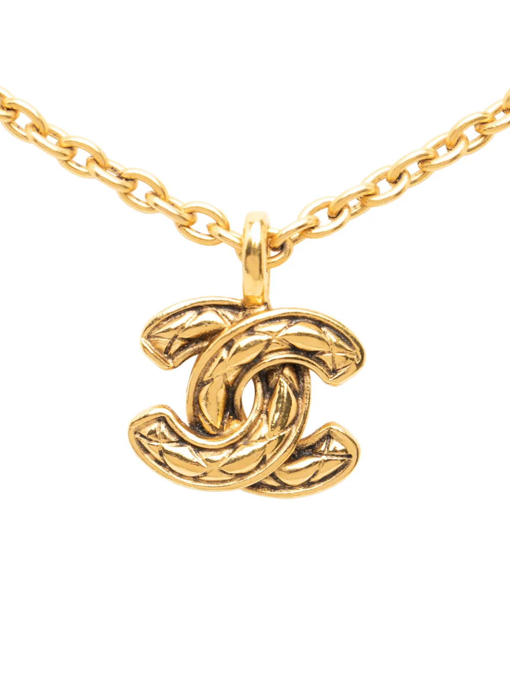 CHANEL Pre-Owned 1970-1980 Gold Plated CC Quilted Pendant Necklace costume necklace - Oro