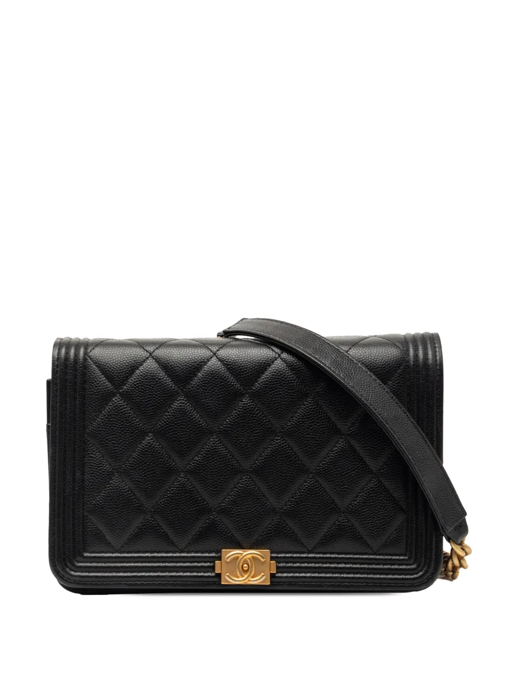 CHANEL Pre-Owned 2021-2026 Quilted Caviar Boy Wallet on Chain crossbody bag - Nero