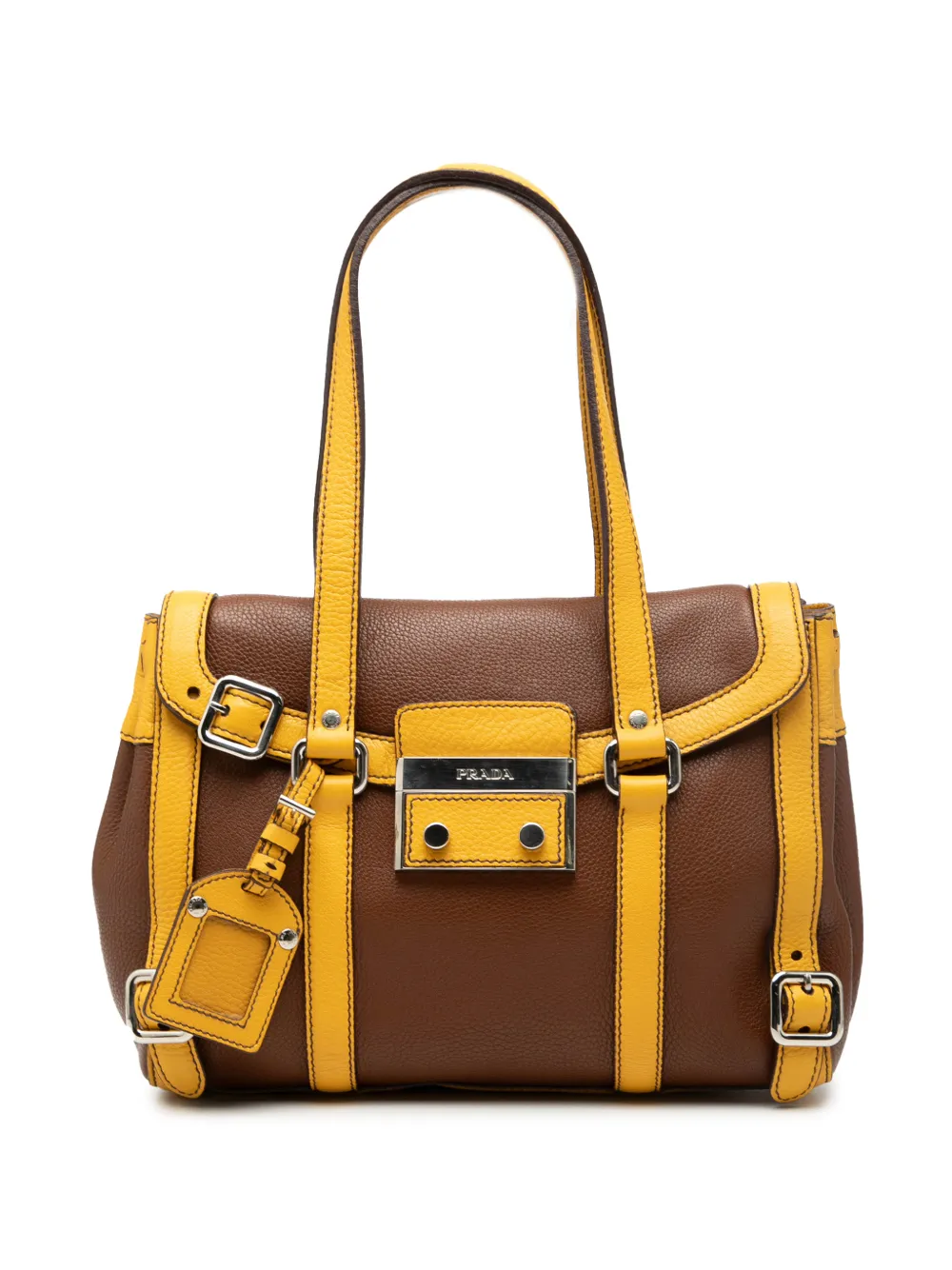 Prada Pre-Owned 2013-2025 Bicolor Vitello Daino Pushlock Flap Bag shoulder bag - Giallo