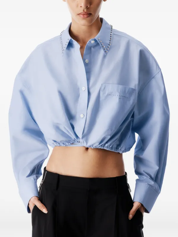 alexanderwang レイヤードクロップドシャツ ライトブルー Alexander Wang Crystal Stud Collar Wrap Shirt | Blue | FARFETCH