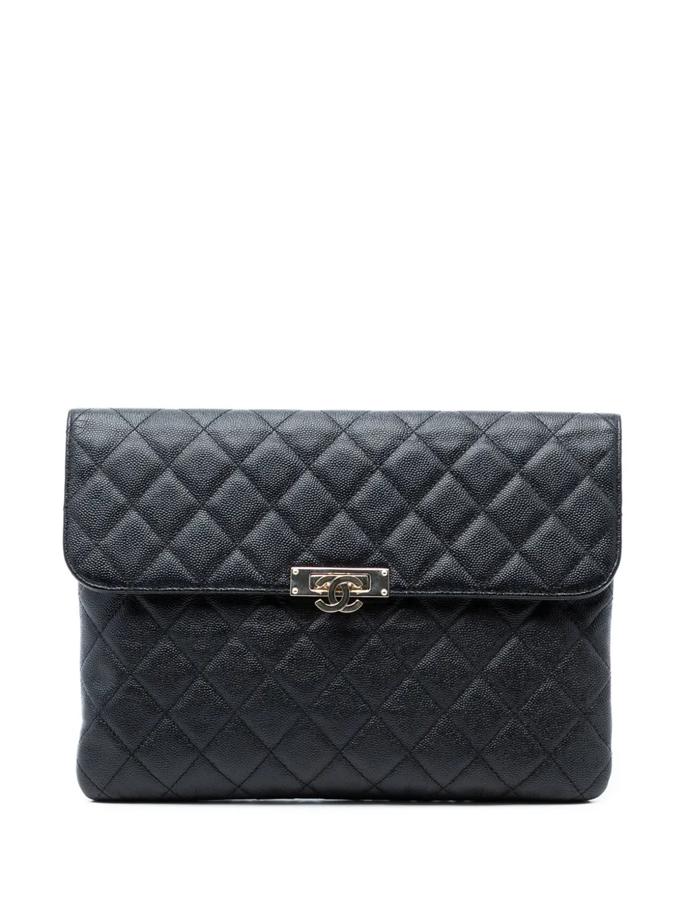 CHANEL Pre-Owned 2019 Medium Quilted Caviar Golden Class O Case clutch bag - Nero