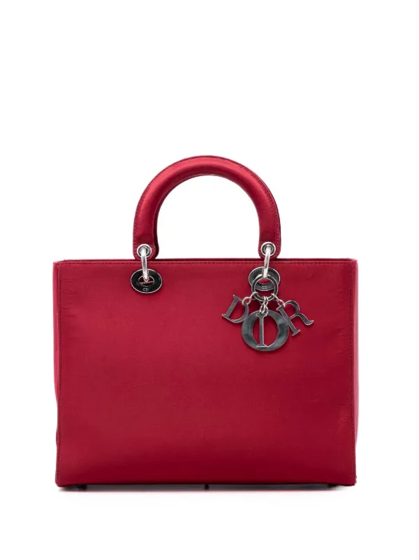 Dior Pre-owned 2007 Large Satin Lady Dior Satchel in Red