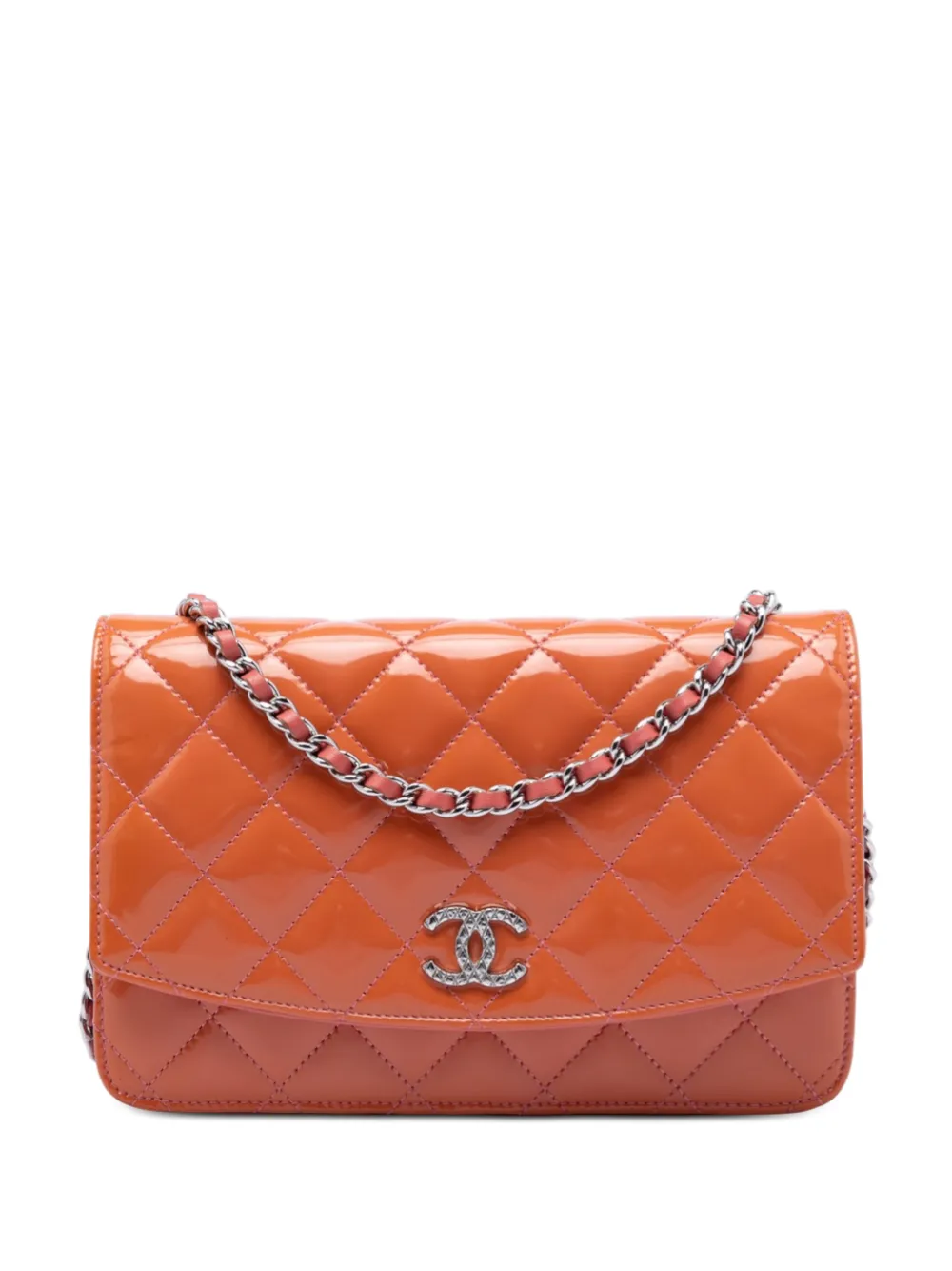 CHANEL Pre-Owned 2010-2011 CC Quilted Patent Brilliant Wallet On Chain crossbody bag - Orange