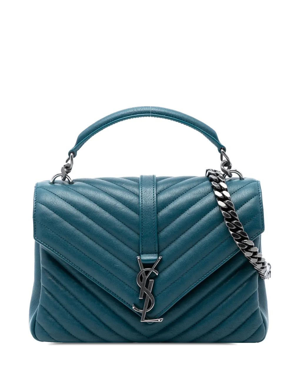 Saint Laurent Pre-Owned 2017 Medium Quilted Chevron Sheepskin College satchel - Blu