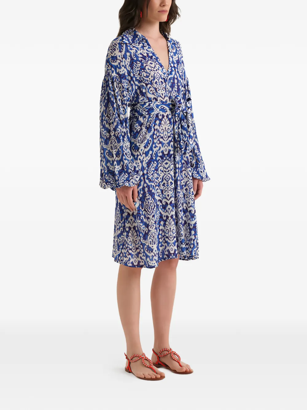 MALIPARMI Jurk verfraaid met kralen en ikat-print Blauw