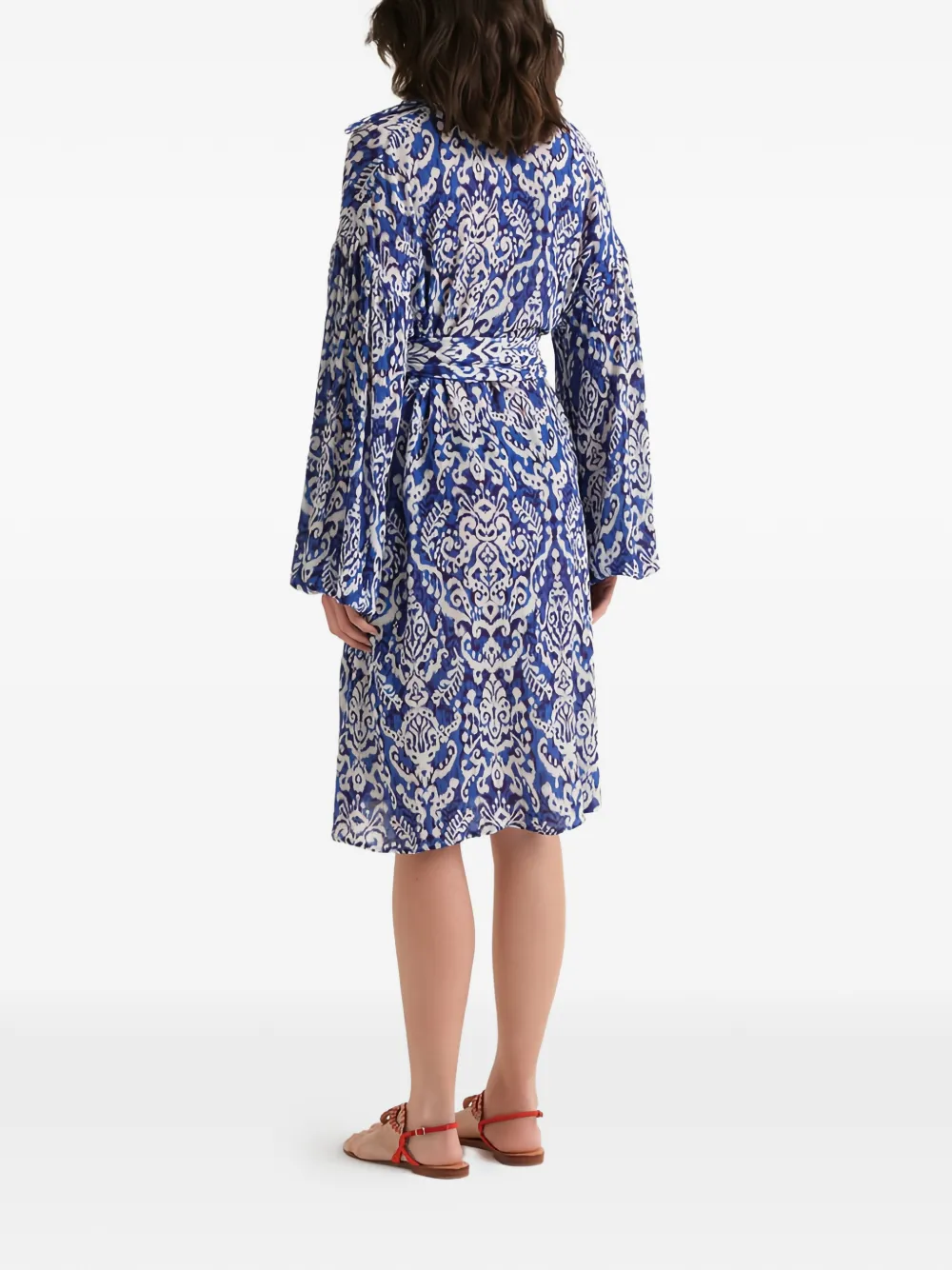 MALIPARMI Jurk verfraaid met kralen en ikat-print Blauw