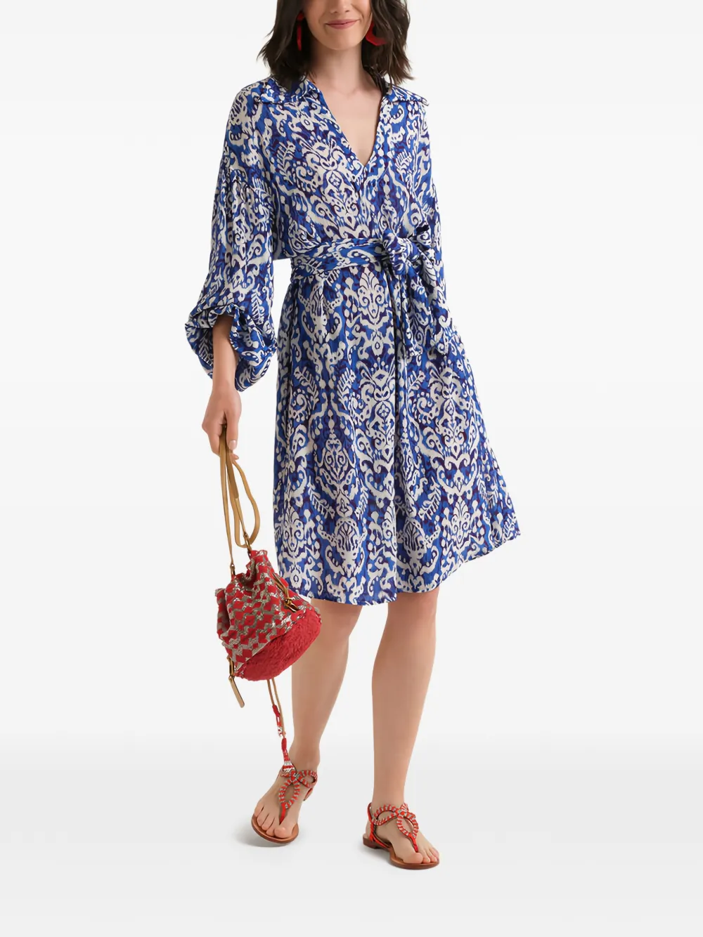 MALIPARMI Jurk verfraaid met kralen en ikat-print Blauw