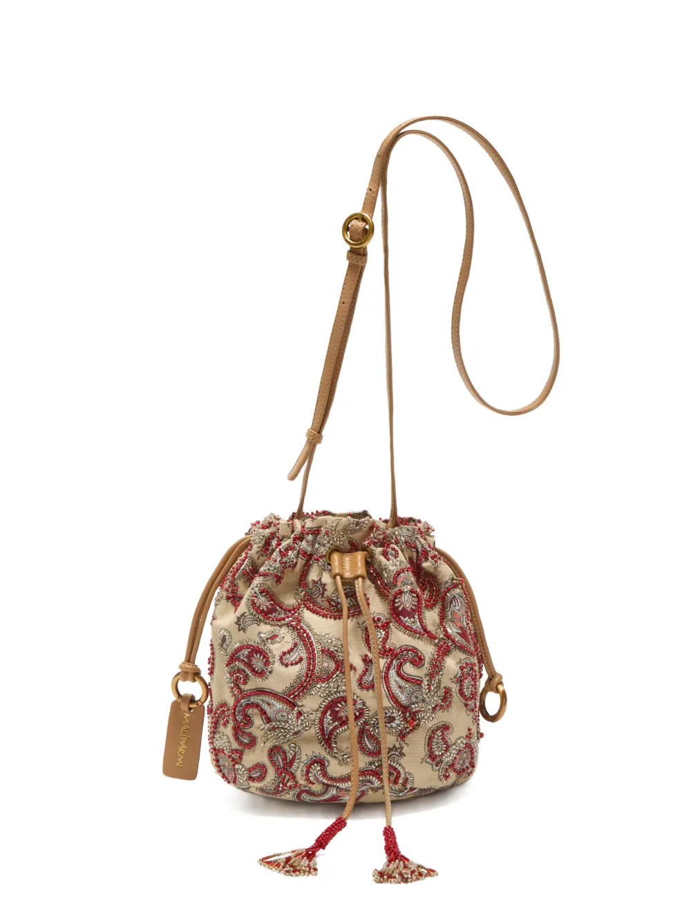 MALIPARMI bead-embellished paisley-print bucket bag - Toni neutri