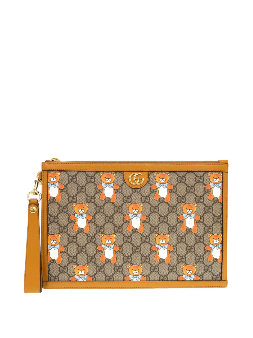 Gucci Pre-Owned 2021 Limited Edition Kai GG Supreme Teddy Bear Wristlet clutch bag - Toni neutri