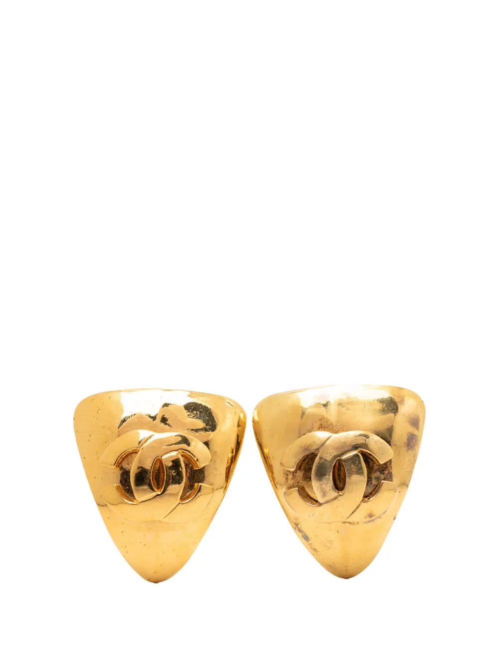 CHANEL Pre-Owned 1997 CC Gold Plated Triangular Clip On Earrings costume earrings