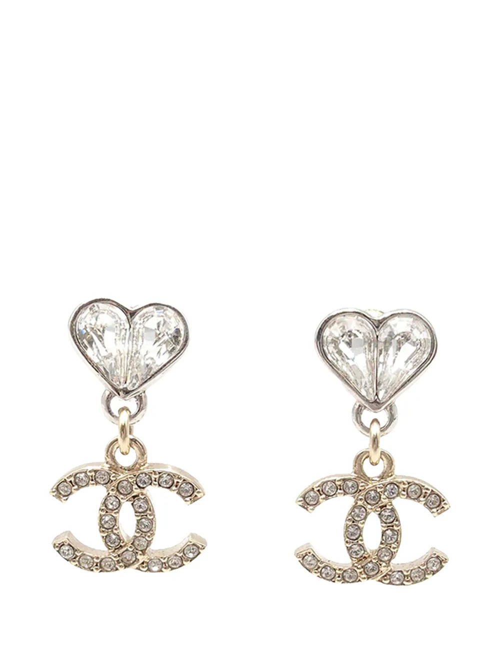CHANEL Pre-Owned 2024 CC Gold Plated and Brass Strass Heart Drop Push Back Earrings costume earrings - Oro