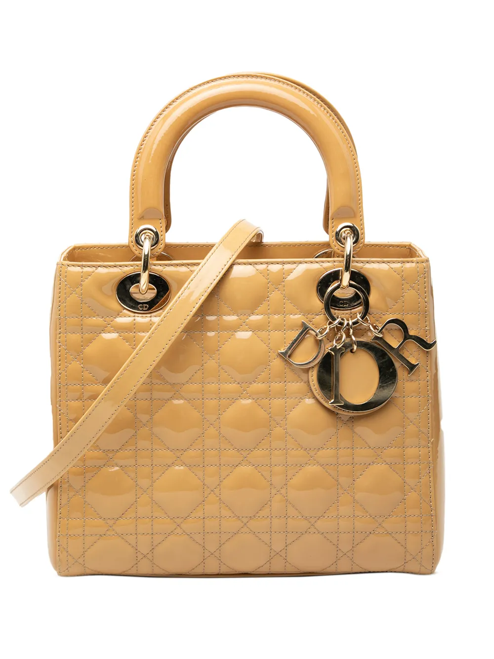 Christian Dior Pre-Owned 2011 Medium Patent Cannage Lady Dior satchel - Braun