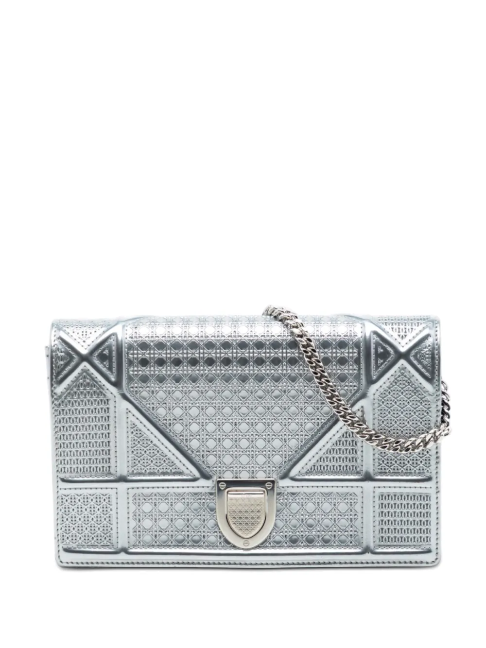 Christian Dior Pre-Owned 2017 Metallic Patent Microcannage Diorama Wallet on Chain crossbody bag - Argento