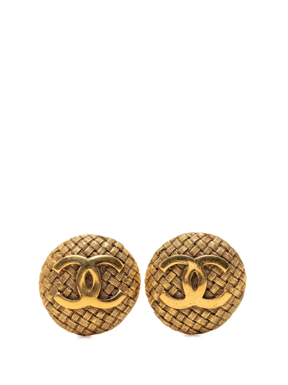 CHANEL Pre-Owned 1980-1990 CC Gold Plated Woven Round Clip On Earrings costume earrings - Oro