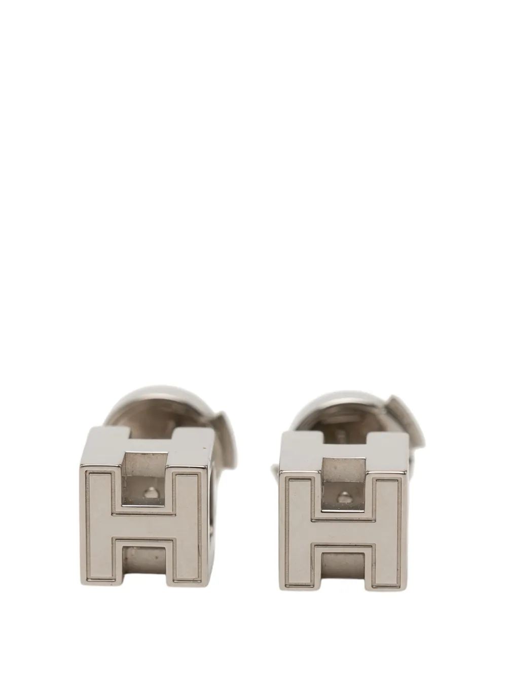 Hermès Pre-Owned 2000-2025 Palladium Plated Cage dH Cube Push Back Earrings costume earrings - Argento