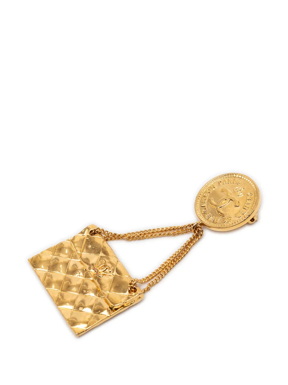 CHANEL Pre-Owned 1980-1990 CC Gold Plated Quilted Flap Bag Medallion Brooch costume brooch - Oro