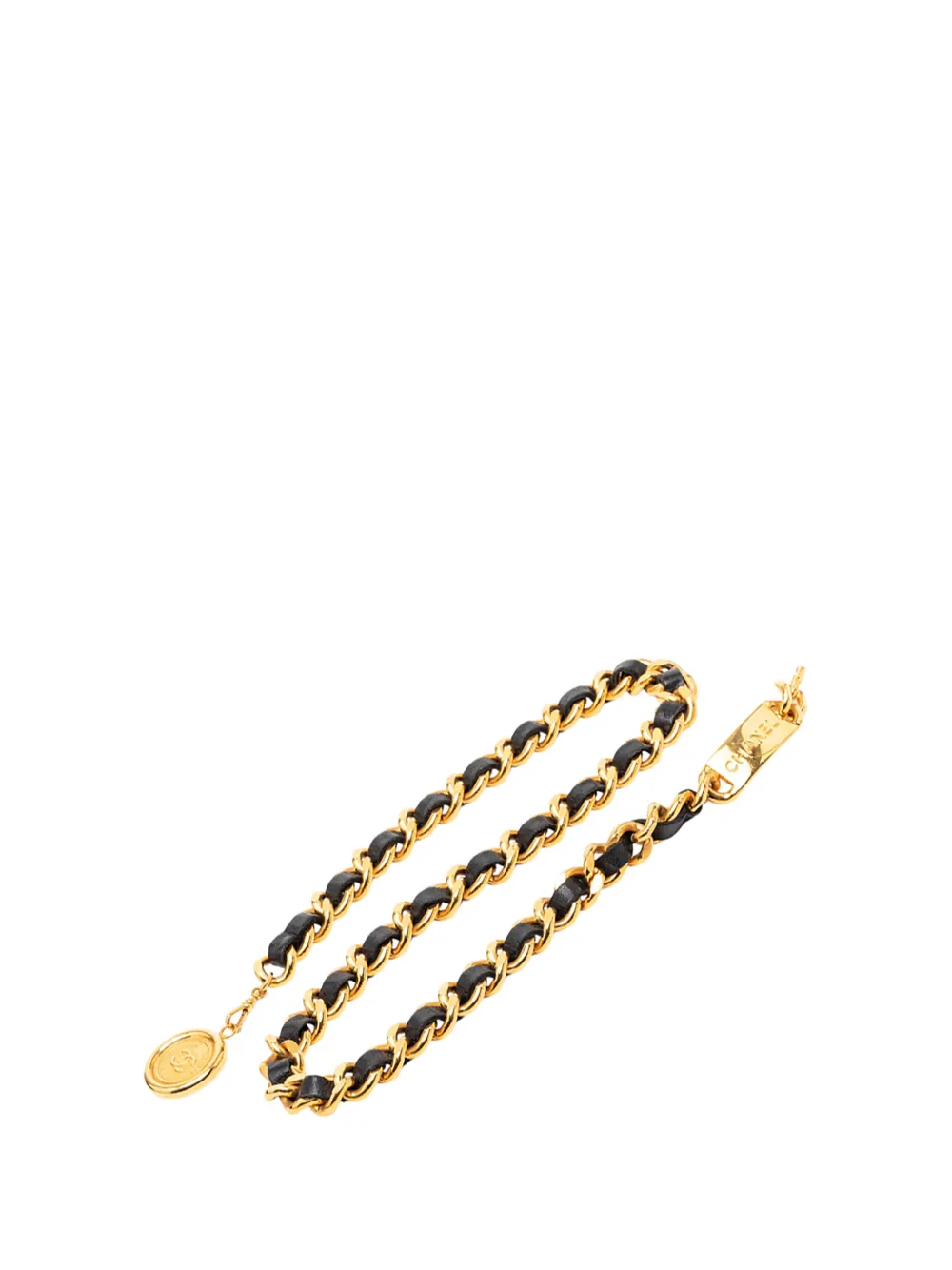 CHANEL Pre-Owned 1980-2000 Gold Plated Leather Woven Chain Medallion belt - Nero