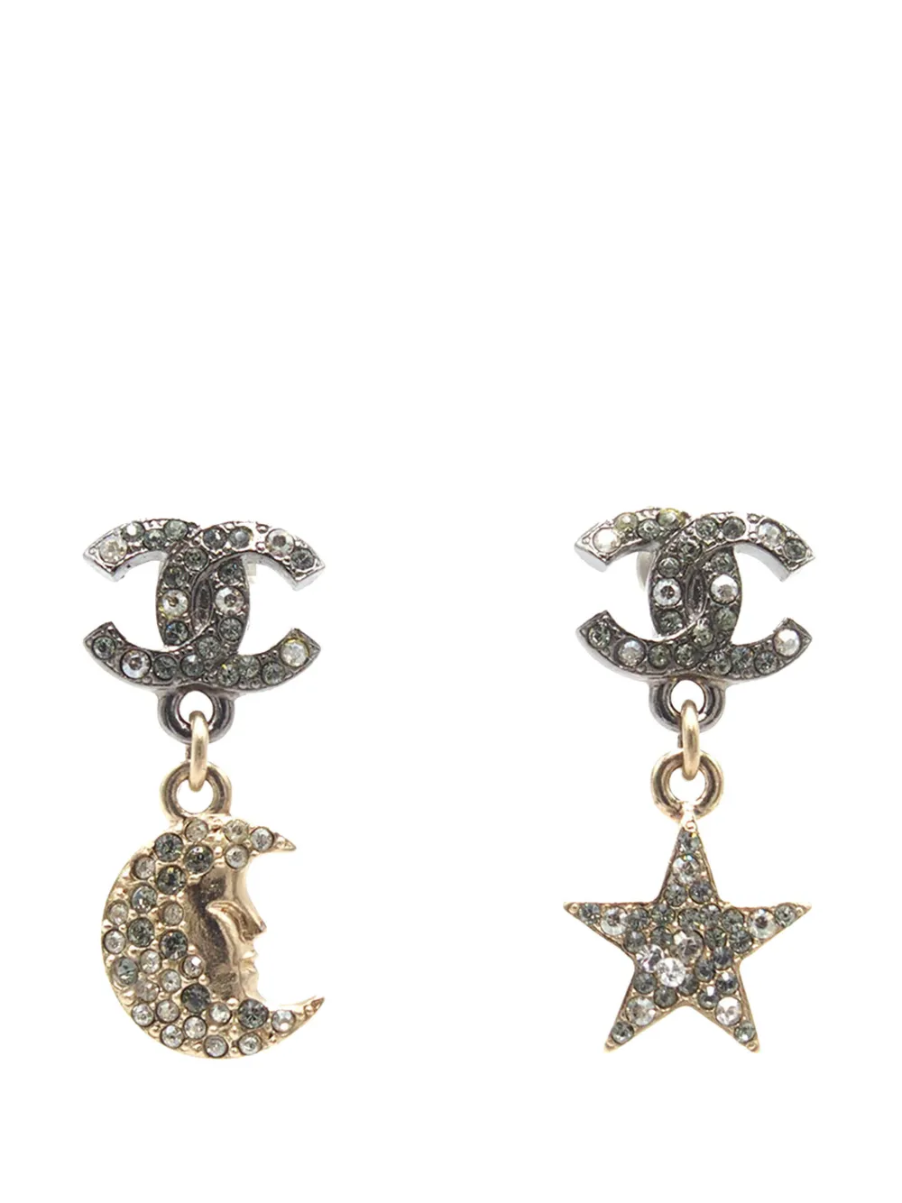 CHANEL Pre-Owned Orecchini pendenti CC Moon and Star in oro e placcati in oro con cristalli 2017