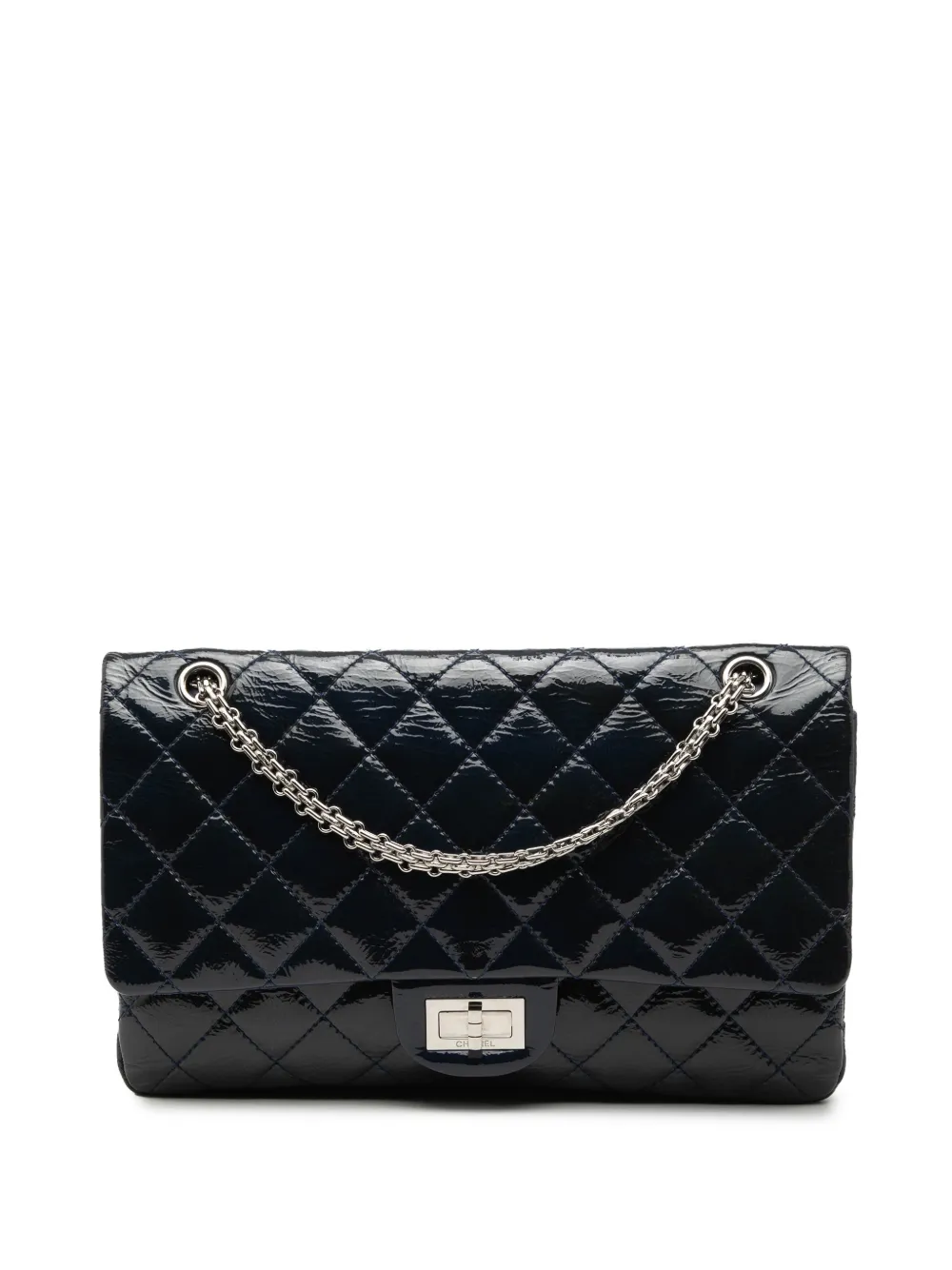 CHANEL Pre-Owned 2010-2011 Quilted Distressed Patent Reissue 2.55 Double Flap 227 shoulder bag - Blue