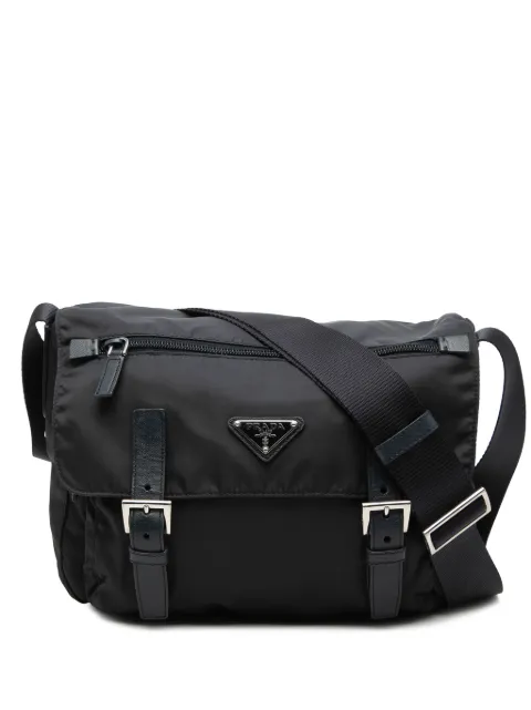 Prada Pre-Owned 2013-2026 Saffiano Trimmed Tessuto Zip Double Buckle Messenger Bag crossbody bag