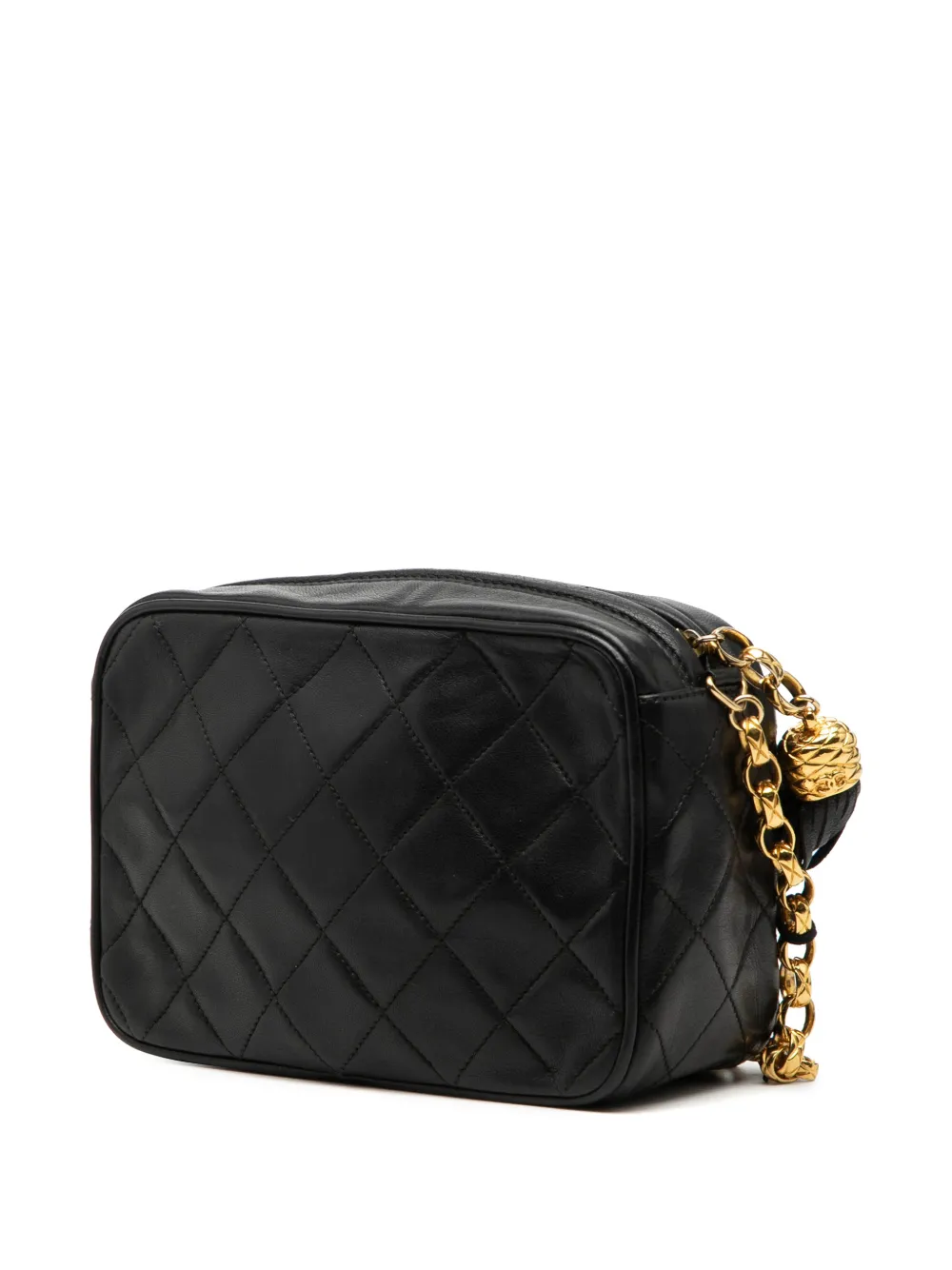Chanel Pre-owned 1989-1991 CC Quilted Lambskin Tassel Camera Bag Crossbody Bag in Black, view 3