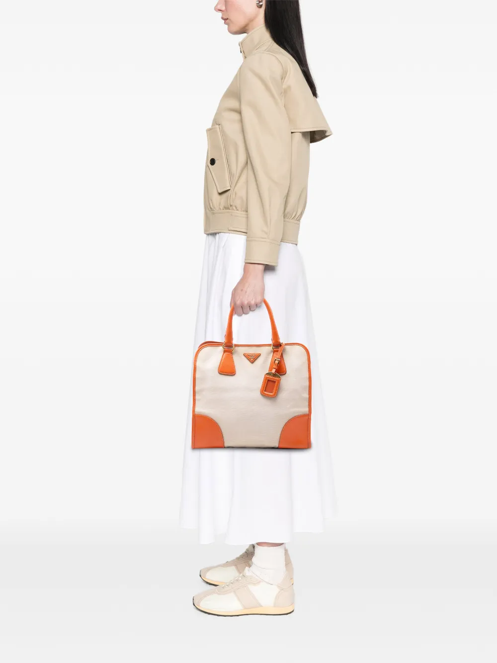  Prada Pre-owned Sac Canapa En Toile à Finitions Saffiano (2010-2026) - Orange 