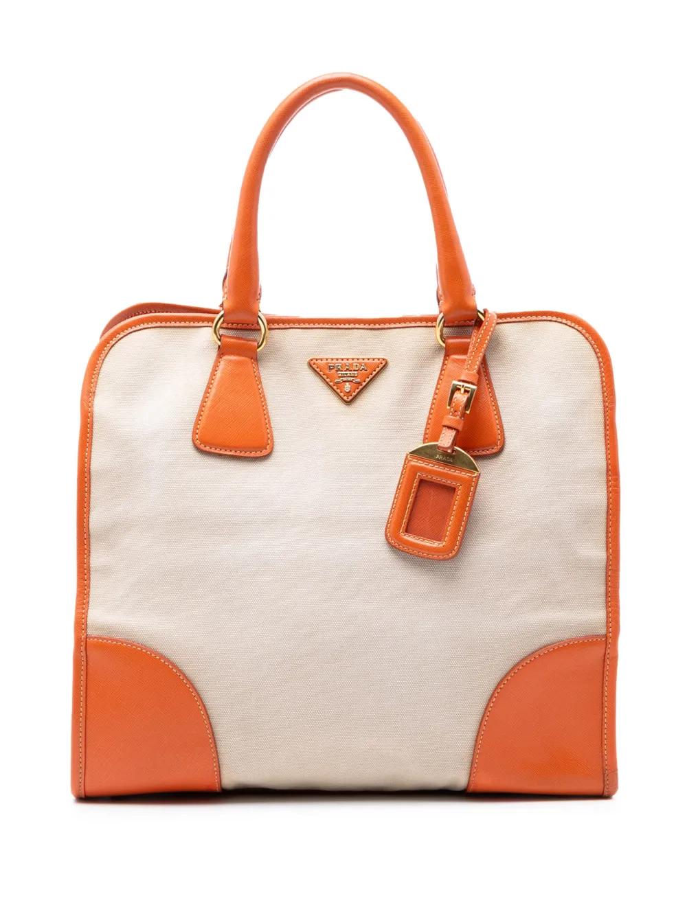 Prada Pre-Owned 2010-2026 Saffiano Trimmed Canvas Canapa satchel - Orange