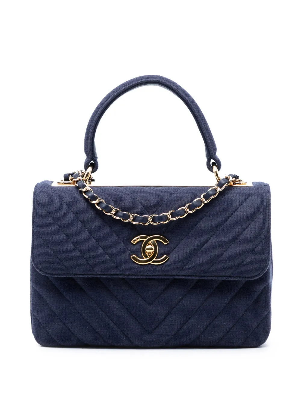 CHANEL Pre-Owned 2018-2019 Small Chevron Jersey Trendy CC Top Handle Flap satchel - Blu