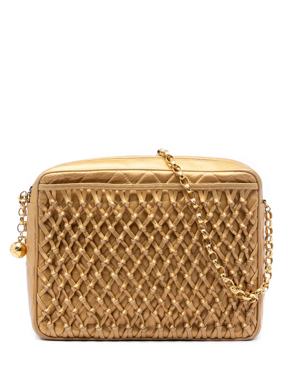 CHANEL Pre-Owned 1991-1994 Metallic Woven Lambskin Chain Camera Bag crossbody bag - Oro