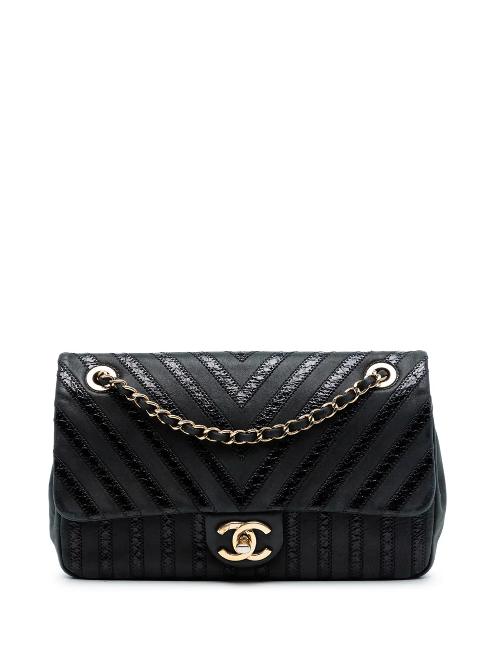 CHANEL Pre-Owned 2018-2019 Medium Classic Chevron Wrinkled Calfskin and Suede Single Flap shoulder bag - Nero
