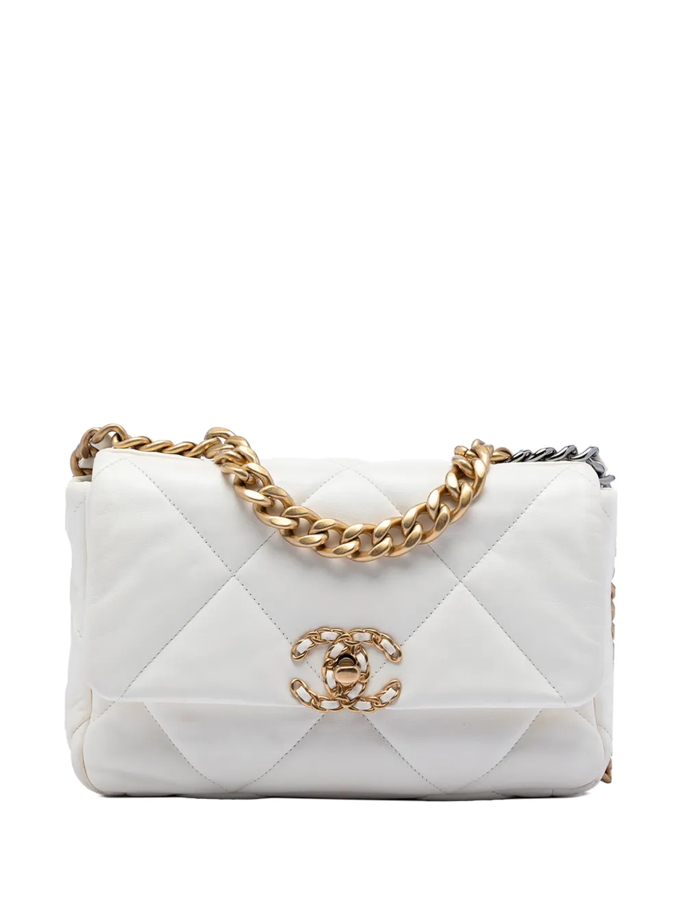 CHANEL Pre-Owned 2021-2025 Medium Lambskin 19 Flap satchel - Bianco