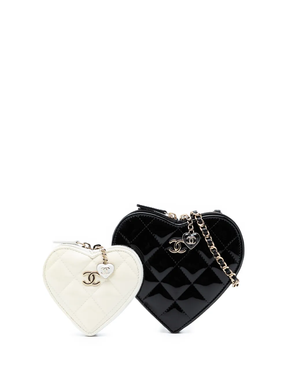 CHANEL Pre-Owned 2021-2026 Quilted Patent Duo Heart Clutch with Chain crossbody bag - Nero