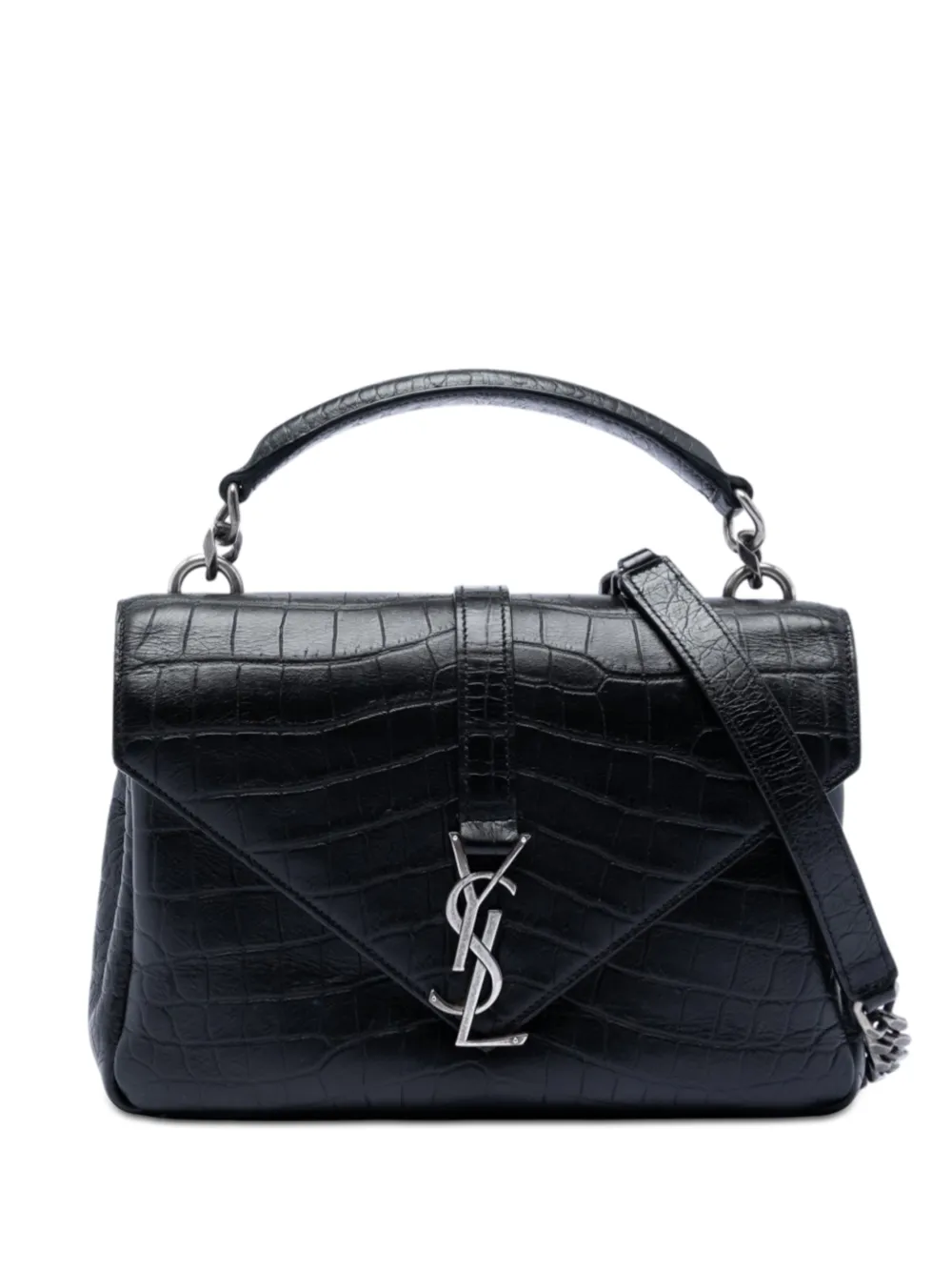 Saint Laurent Pre-Owned 2016 Medium Croc Embossed Leather College satchel - Black