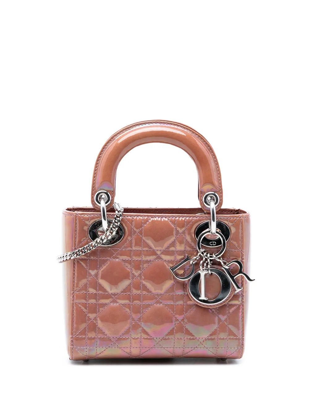 Christian Dior Pre-Owned 2015 Mini Iridescent Patent Cannage Lady Dior satchel - Pink