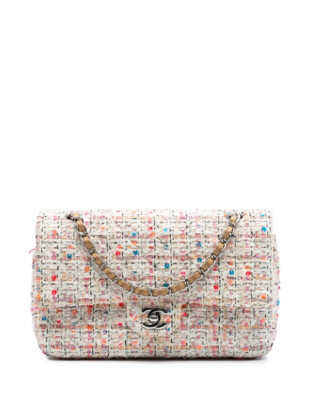 CHANEL Pre-Owned 2010-2011 Medium Classic Tweed Sequins Double Flap shoulder bag - Marrone